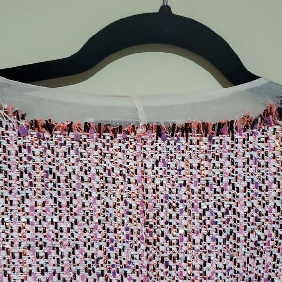 BADGLEY MISCHKA Pink Tweed Jacket with Sheer Panels - Size Medium - Picture 8 of 11